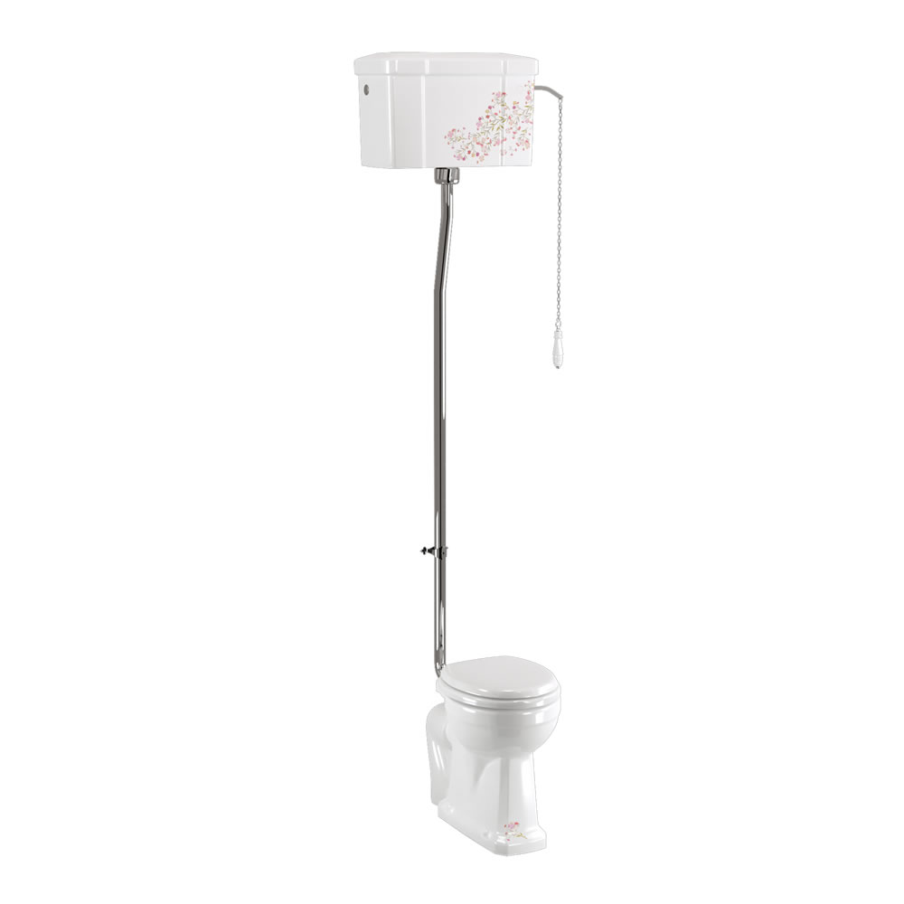 Bespoke Oriental Blossom Standard High Level WC with Single Flush Ceramic Cistern